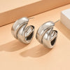 Silver Double Circle Hoop Earrings for Women Thick Geometric Drop Earrings Jewelry Gifts - Image 5
