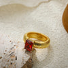 Chunky Striped Ring with Square Crystal in Gold-Tone - Image 22