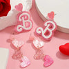 Chic Pink Sparkling B Heart Design Stud Earrings Stainless Steel Posts Acrylic No Plating for Casual Attire Pa - Image 3