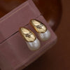 Korean jewelry jewelry gold plated metal letters water drop pearl earrings elegant women's daily work accessories - Image 1