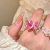 Romantic Cute Violet Flower Ring Spring Summer Elastic Beaded Rings for Women Friends Korea Finger Jewelry Accessories Gift - Image 3