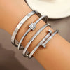 Stainless Steel CZ Bangle Bracelet for Women Silver Plated Clover Open Cuff Bangles No Fade Jewelry - Image 3