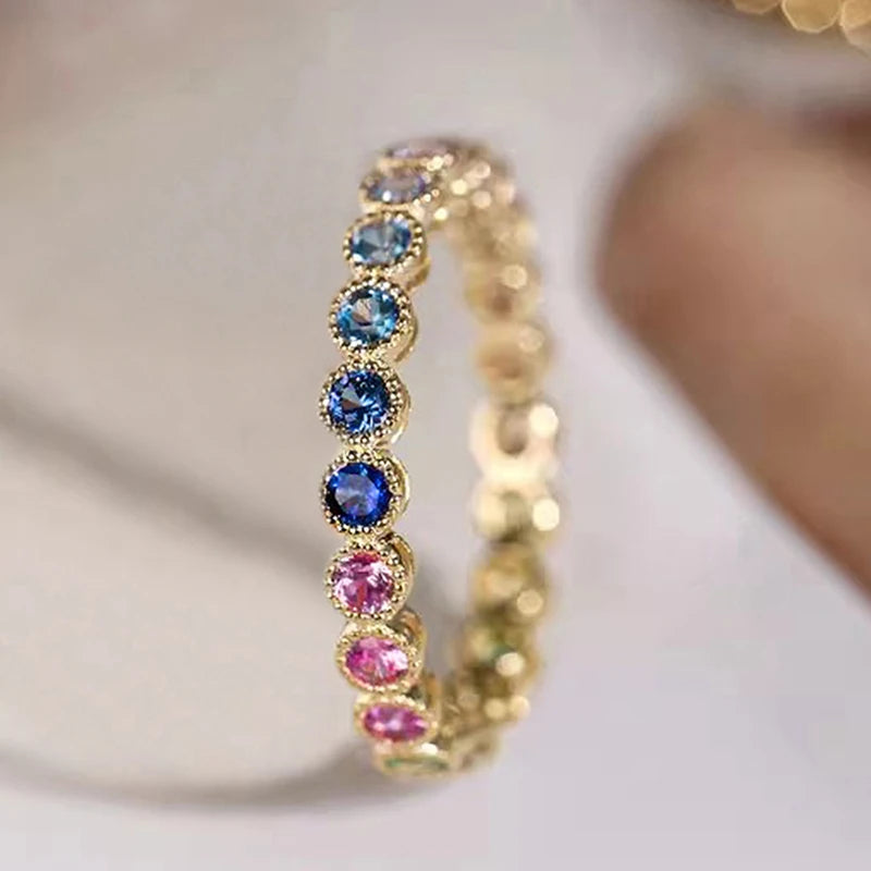 Colorful Rainbow Cubic Zircon Promise Rings for Women Gold Color Wedding Accessories Statement Jewelry - Image 1