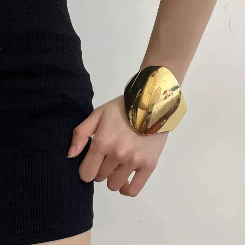 Exaggerated Metal Glossy Wide Open Bracelet Bangles for Women Europe and America Personality Punk Heavy Jewelry Accessories - Image 1