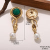 Vintage Metal Snake Pearl Drop Earrings for Women Malachite Tiger Eye Stone Jewelry Party Elegent Ear Charm - Image 3
