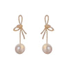 Elegant Micro Inlaid Rhinestone Bowknot Pearl Dangle Earring for Women French Style Niche Temperament Advanced Design Jewelry - Image 6