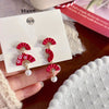 Chinese Style Good Luck Red Fan Earrings For Women Folding Fan Pearl Asymmetric Tassel Earring Girls Christmas Year Jewelry - Image 2