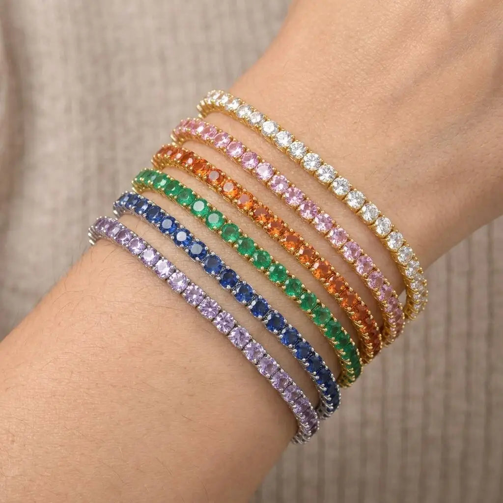 3mm Iced Out Colorful Tennis Bracelet for Women Rainbow Cubic Zirconia 16cm Wrist Bangle Party Jewelry - Image 1