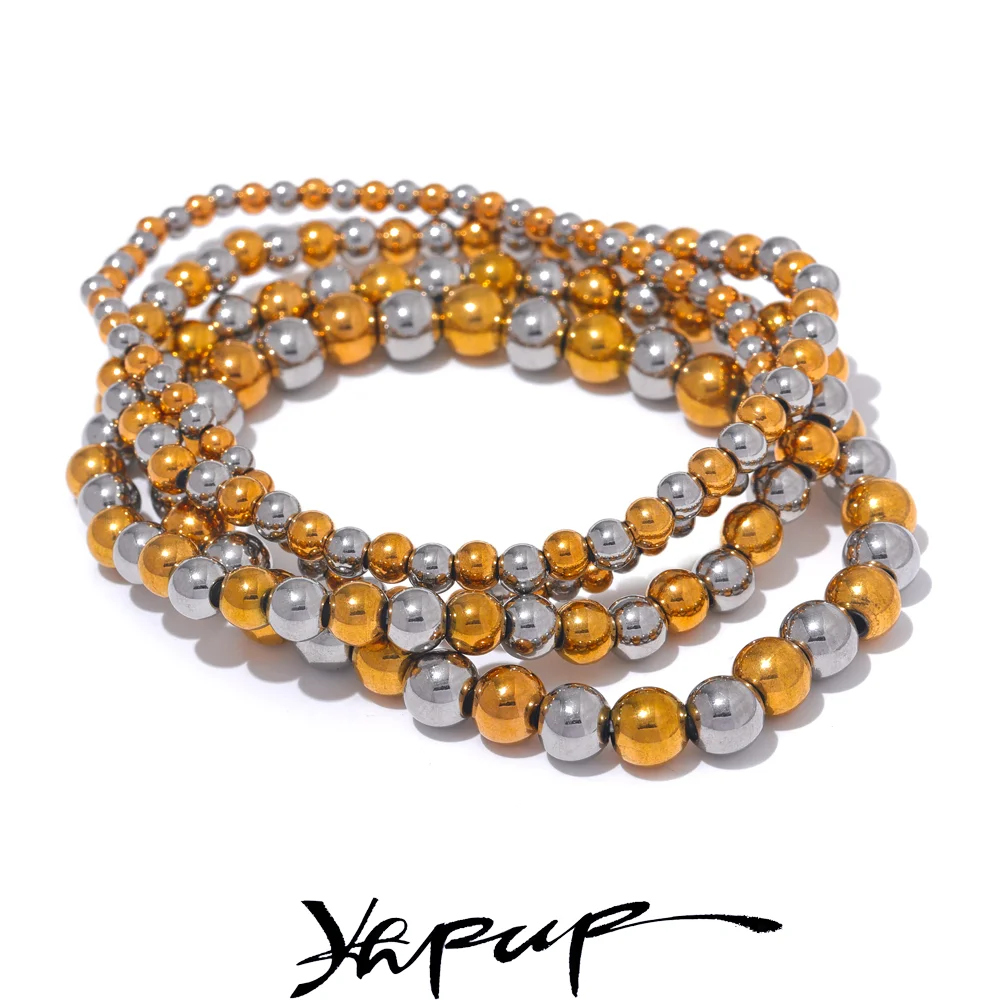 3/4/5/6 MM Stainless Steel Beads Daily Handmade Elastic Bracelet Bangle Wrist Gold Color Jewelry Men - Image 1