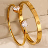 Yupsk Gold Plated Stainless Steel Heart Shape Zirconia Open Bracelet for Women Sparkling Zircon Valentine's Day Gift - Image 1
