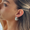 Gold Plated Wide C-shape Metal Ribbed Hoop Earrings for Women Geometric Round Stainless Steel Earring Jewelry - Image 4