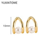 Silver Needle Pearls Stud Earrings For Women Geometry Pearls Pendant Earings Jewelry Party Gifts - Image 9