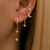 3PCS Set Star Moon Cartilage Piercing Earrings Cubic Zirconia Stainless Steel Pendant Chain Hoop Earring Piercing Jewelry - Image 1