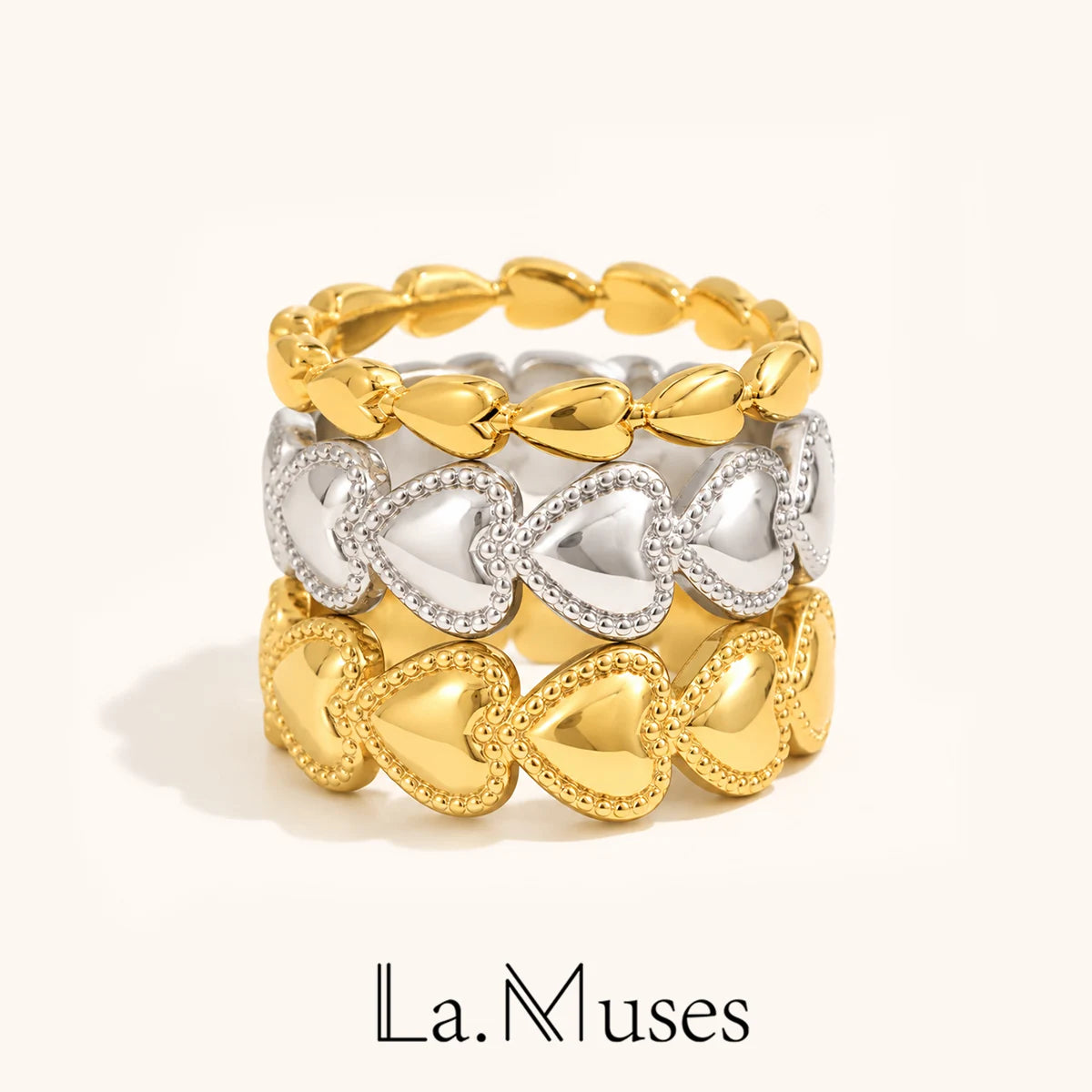 La. Muses Mini Round Bead Edge Love Stainless Steel Women's Open Ring Pvd Gold Plated Romantic Jewelry Gift - Image 1
