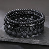4Pcs/Set Black Gall Stone Volcanic Stone Wood Beads Multi-layer Men's Combination Elastic Bracelet For Couple Friends Jewelry - Image 1
