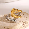 Stainless Steel Metal Gold Thaya Colorblock Cross Asymmetric Open Ring Jewelry Pour - Image 3