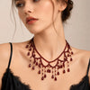 Red Teardrop Tassel Pearl Beaded Multi-Layer Collarbone Necklace, Dark Elegant Unique Design for Women - Image 4