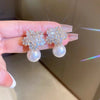 Temperament Sparkle Snowflake Zircon Pearl Stud Earrings for Women Bride Wedding Party Jewelry Accessories Gifts - Image 2