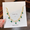 French Romantic Metal Woven Mesh Chain Green Crystal Pendant Necklace 2022 New Neckchain for Womens Party Exquisite Jewelry