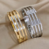 Wide Stainless Steel Bangle with Rhinestone Accents in Two Finishes - Image 2