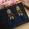 Boho Feather Tassel Earrings Elegant Antique Alloy Carved Wood Bead Leaf Dangling Earrings Women Party Jewelry - Image 3