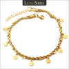 Double Layer Coin Disc Pendant Anklets Golden Color Stainless Steel Anti-allergic Rope Chain Leg Foot Bracelet Jewelry - Image 1