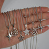 Y2K Star Sun Spiral Pendant Necklace Set Silver Tone Geometric Star Chain Necklaces for Men Women Punk Streetwear - Image 10