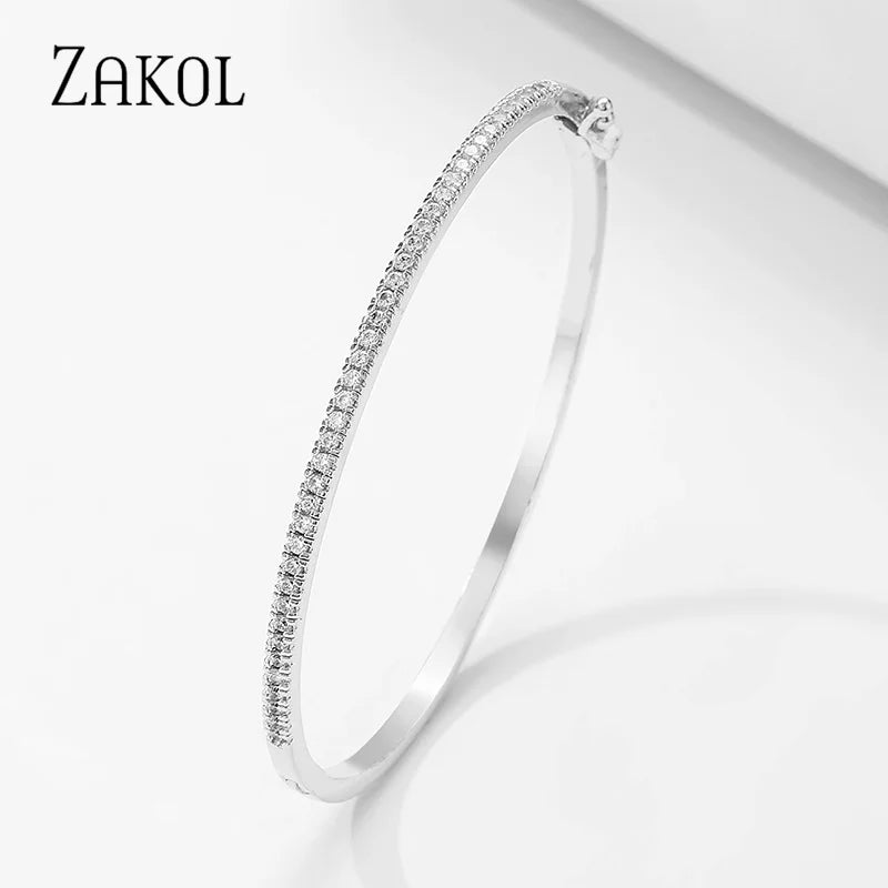 Simple Micro-inlaid Cubic Zirconia Bangle for Women Geometric CZ Bracelets Wedding Party Jewelry - Image 1