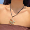 Creative Adjustable Leather Wax Thread Chain Necklace for Women Goth Metal Spiral Sunflower Pendant Choker Jewelry Gift - Image 1