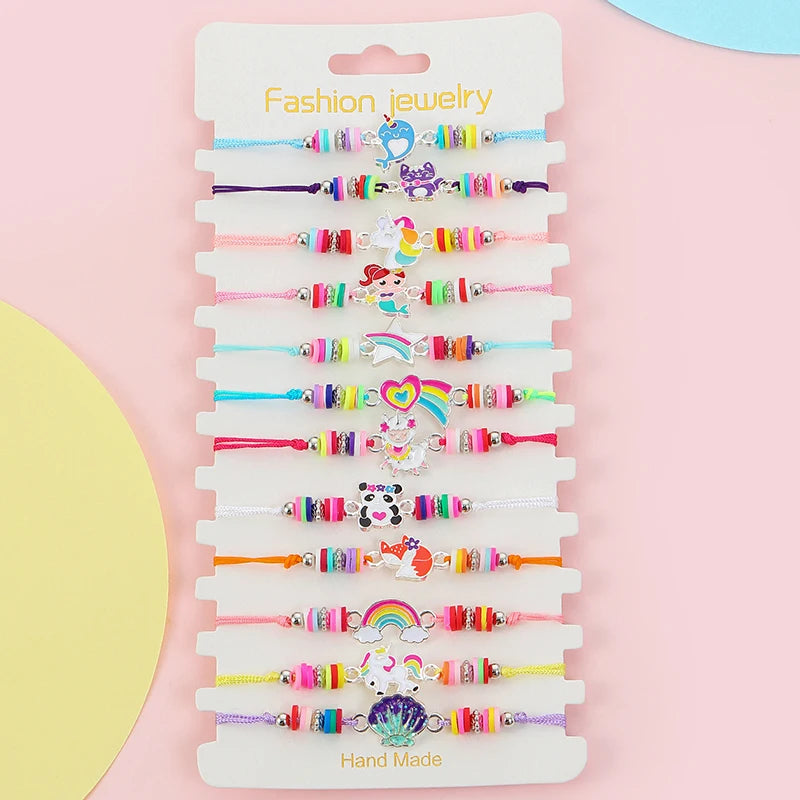 12Pcs/set Cute Cat Colorful Rope Rainbow Unicorn Charm Bracelets For Women Girls Birthday Christmas Jewelry Friendship Gift - Image 1