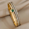 Retro Charm Stainless Steel Green Rhinestone Stone Cuff Bracelets Set for Women Cuff Bracelets Daily Party Gift - Image 7