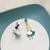 Carton Fairy Tale Princess Alice Asymmetry Earrings Imitation Pearl Blue Heart Dangle Earrings Cute Girls Enamel Earrings - Image 2