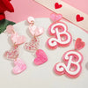 Chic Pink Sparkling B Heart Design Stud Earrings Stainless Steel Posts Acrylic No Plating for Casual Attire Pa - Image 1