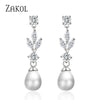 Marquise Cut Cubic Zircon Dangle Earrings for Women Imitation Pearl Leaf Wedding Jewelry - Image 6