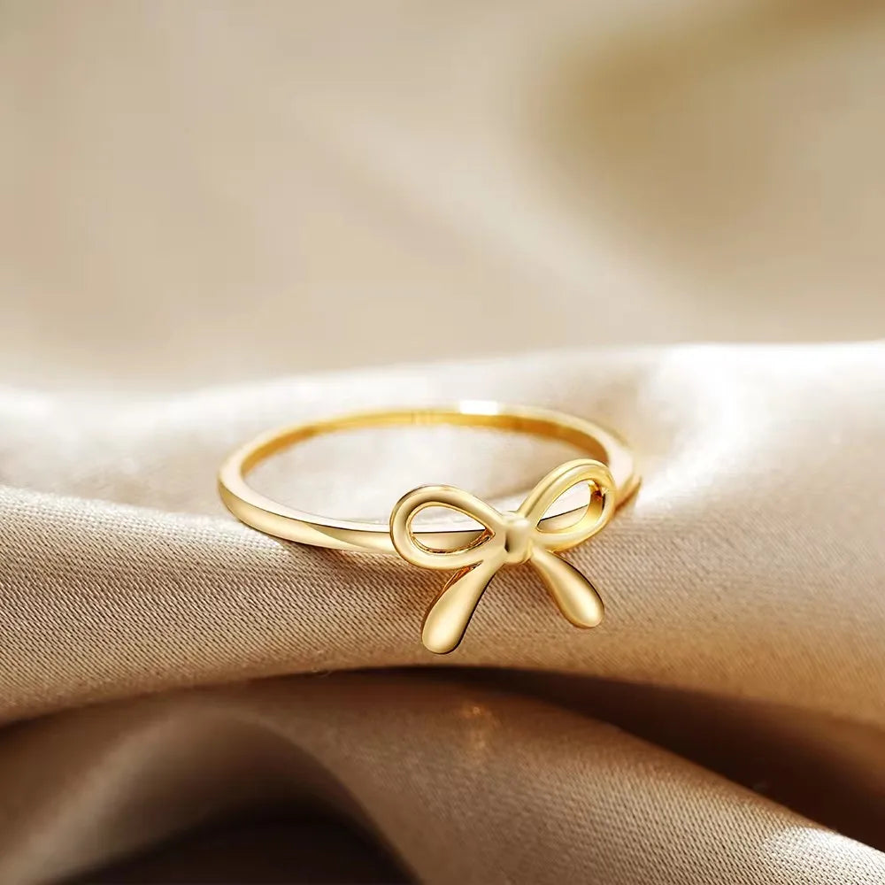 Minimalist Cute Gold Color Stainless Steel Bow Rings for Women Butterfly Finger Ring Wedding Aesthetic Jewelry Gifts - Image 1
