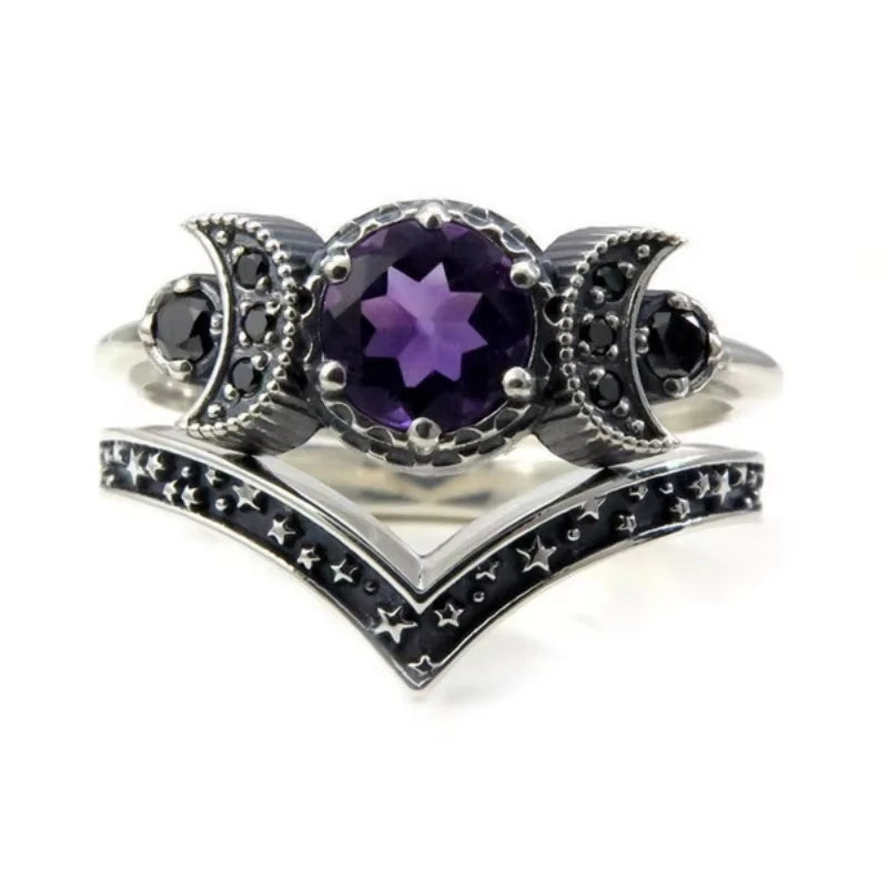 Three-Piece Star and Crescent Ring Set in Multiple Colors - Image 1