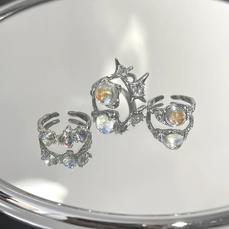 Shiny Rhinestone Cross Star Ring for Women Couples Open Crystal Vintage Finger Ring Y2K Aesthetic Trendy Egirl Jewelry Gifts