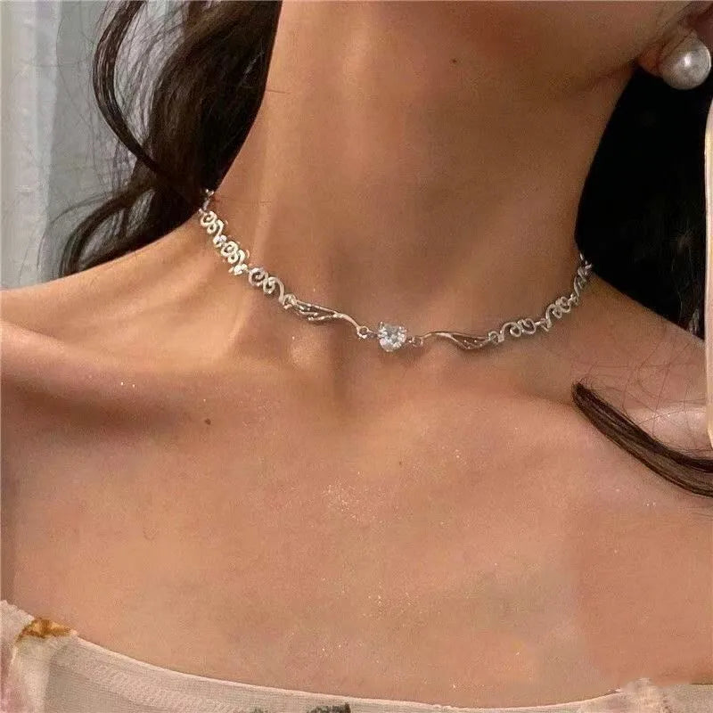 Silver Color Choker Necklace for Girl Women Love Heart Irregualr  Necklace Trendy Neck Jewelry