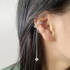 Silver Color Crystal Cross Star Non-Piercing Cuff Ear Clip Earring for Women Shiny Tassels Chain Fake Cartilage Piercing Jewelry