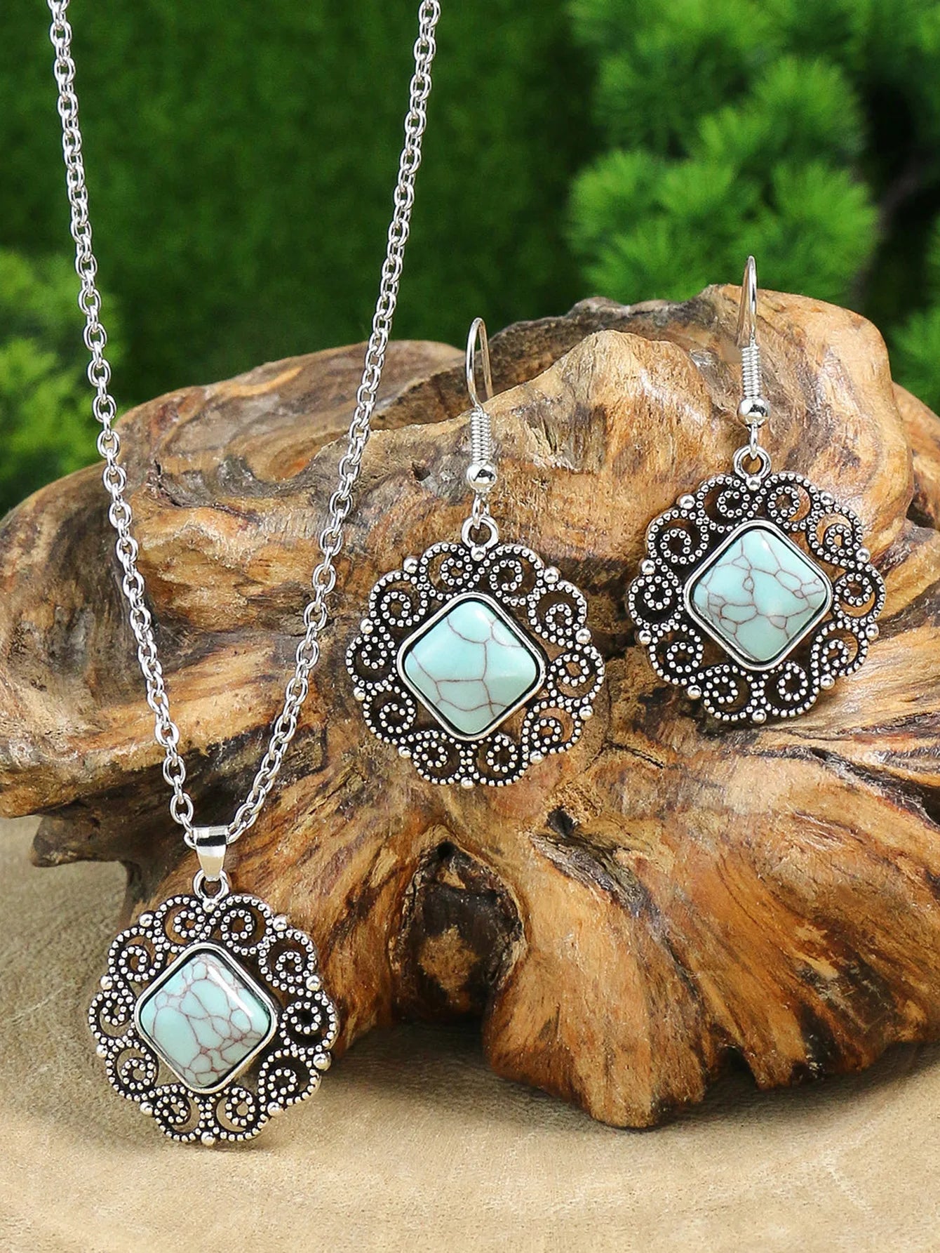 Simple 3pcs Jewelry Set Female Geometric Stone Inlay Accessor Charm Silvery Color Stud Earring For Women Classics Chain Necklace