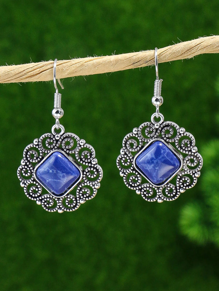 Simple 3pcs Jewelry Set Female Geometric Stone Inlay Accessor Charm Silvery Color Stud Earring For Women Classics Chain Necklace