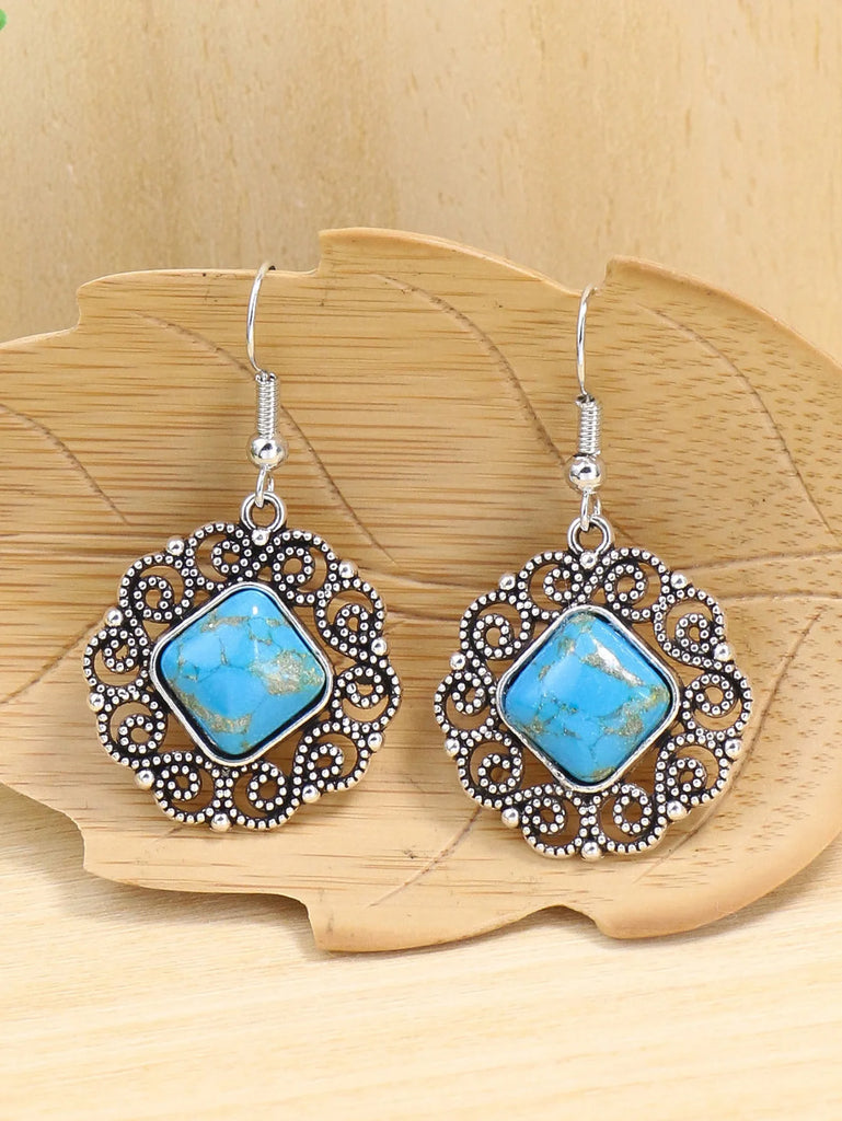 Simple 3pcs Jewelry Set Female Geometric Stone Inlay Accessor Charm Silvery Color Stud Earring For Women Classics Chain Necklace
