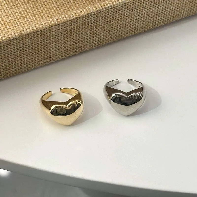 Simple Gold Color Plated Smooth Metal Heart Ring for Women Men Y2K Trendy Ring Korean Elegant Party Jewelry Couple Gifts