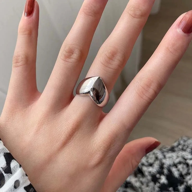 Simple Gold Color Plated Smooth Metal Heart Ring for Women Men Y2K Trendy Ring Korean Elegant Party Jewelry Couple Gifts