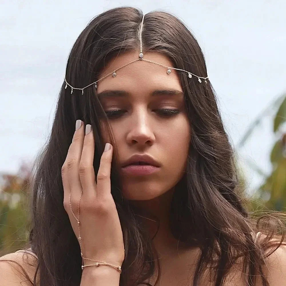 Simple Rhinestone Hair Accessories Metal Hair Jewelry for Women Wedding Boho Headband Pendant Chain Accessory Headpiece Banquet