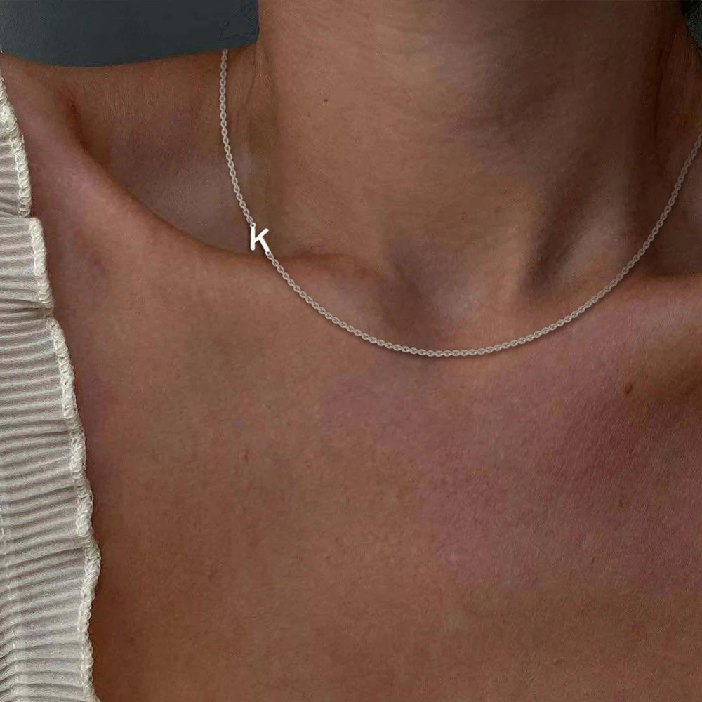 Skyrim Stainless Steel Initial Necklace for Women A-Z Alphabet Capital Letter Pendant Necklaces Choker  Jewelry Gift 2023