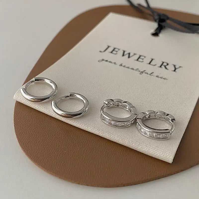 Small Shiny Zircon Hoop Earring Set for Women Vintage Circle Geometric Smooth Earring Piercing Jewelry Trendy Jewelry Gifts