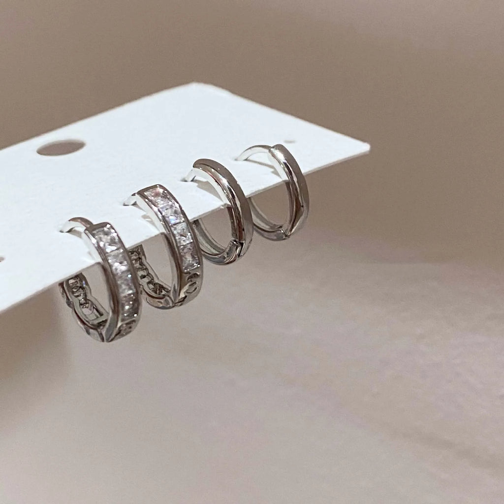 Small Shiny Zircon Hoop Earring Set for Women Vintage Circle Geometric Smooth Earring Piercing Jewelry Trendy Jewelry Gifts