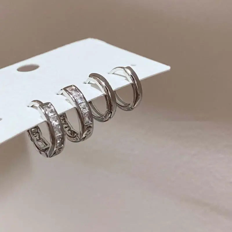 Small Shiny Zircon Hoop Earring Set for Women Vintage Circle Geometric Smooth Earring Piercing Jewelry Trendy Jewelry Gifts