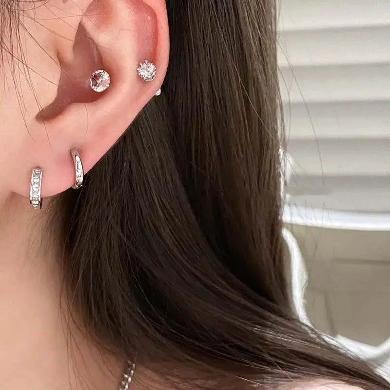 Small Shiny Zircon Hoop Earring Set for Women Vintage Circle Geometric Smooth Earring Piercing Jewelry Trendy Jewelry Gifts